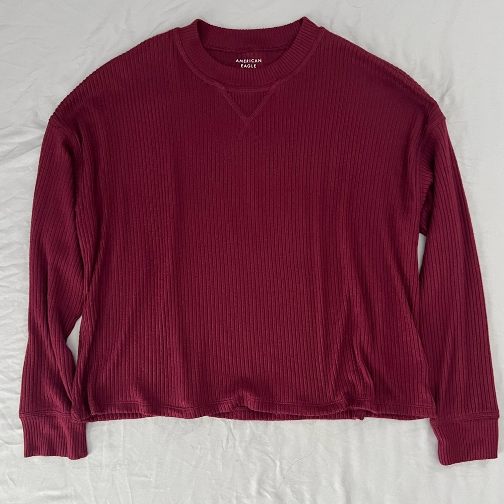 American Eagle Women’s Long Sleeve Waffle Plush Crew Neck Tee (Medium)